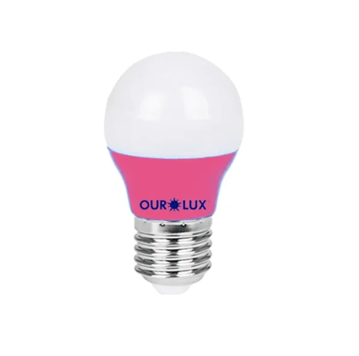 LAMPADA LED BOLINHA 3W ROSA BIVOLT OUROLUX